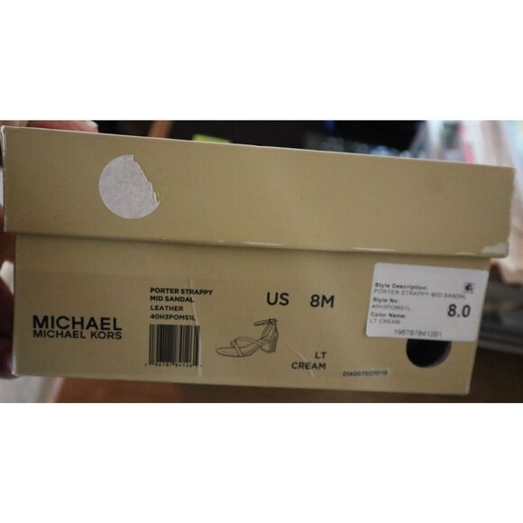 Michael Kors Women's Sz 8M Light Cream Leather Porter Strappy Mid Sandals - Picture 15 of 15